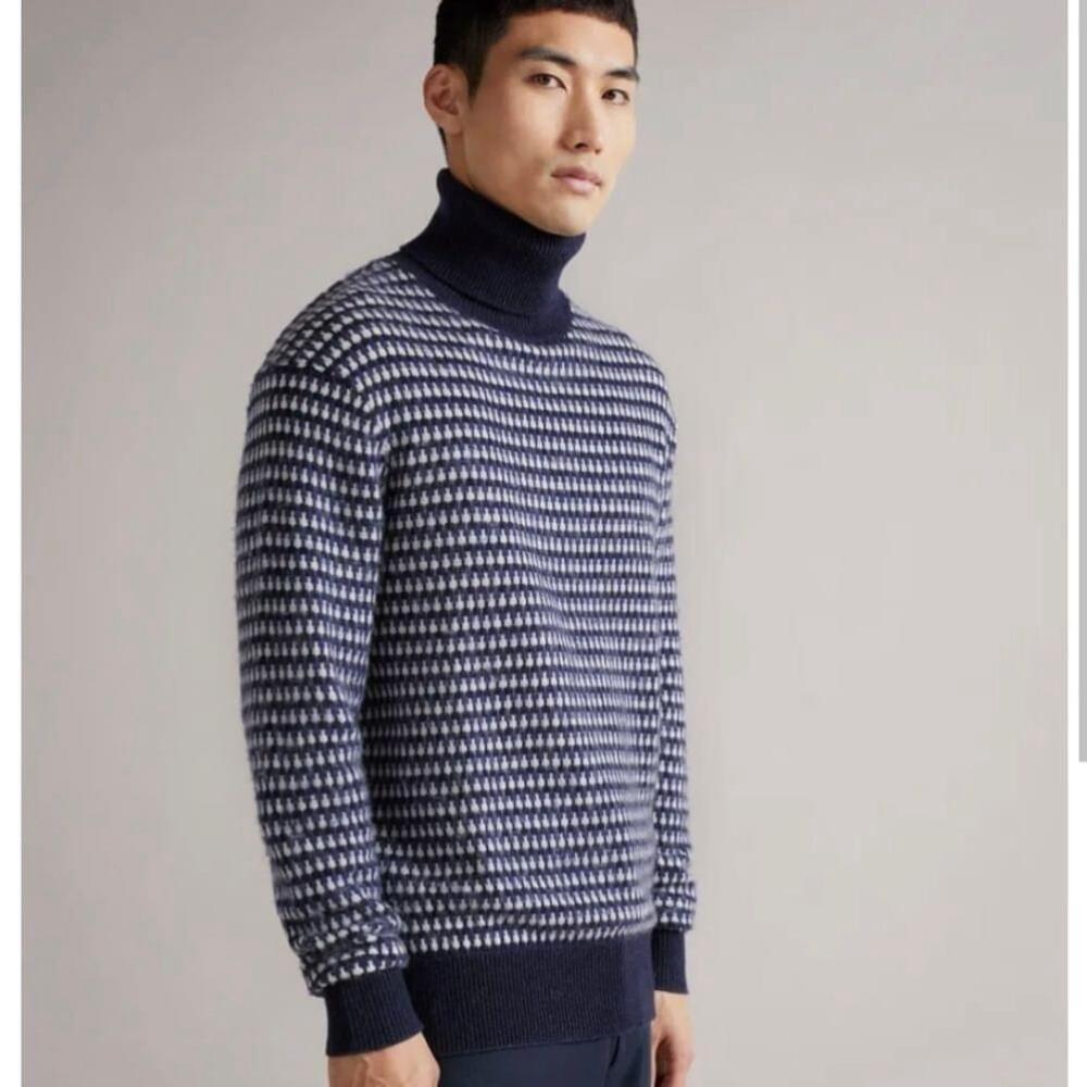 China Ted Baker riber turtleneck knit sweater navy blue Large 4 - Picture 2 of 13